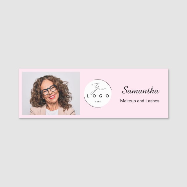 Porte-nom Logo de script rose poudré Photo Maquillage (Devant)