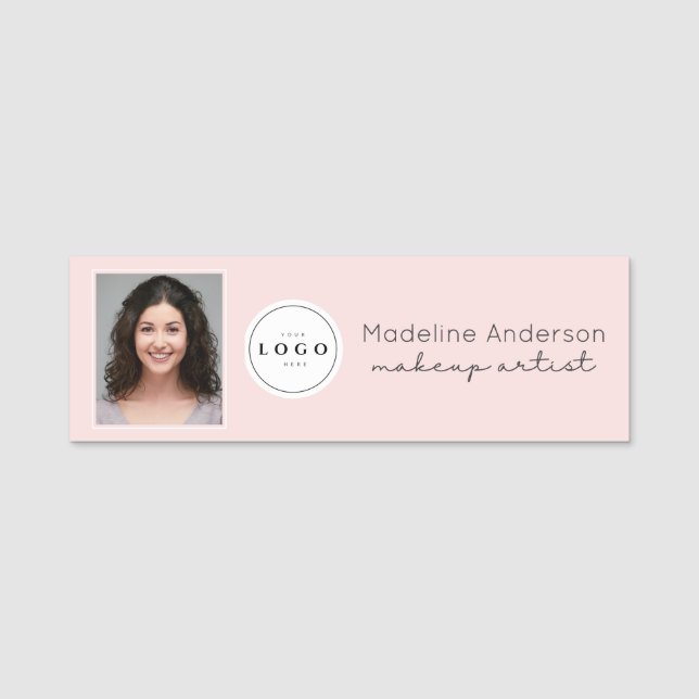 Porte-nom Logo de script rose poudré Photo Maquillage (Devant)