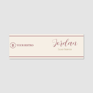 Porte-nom Logo de serveur de restaurant Burgundy Cream Emplo
