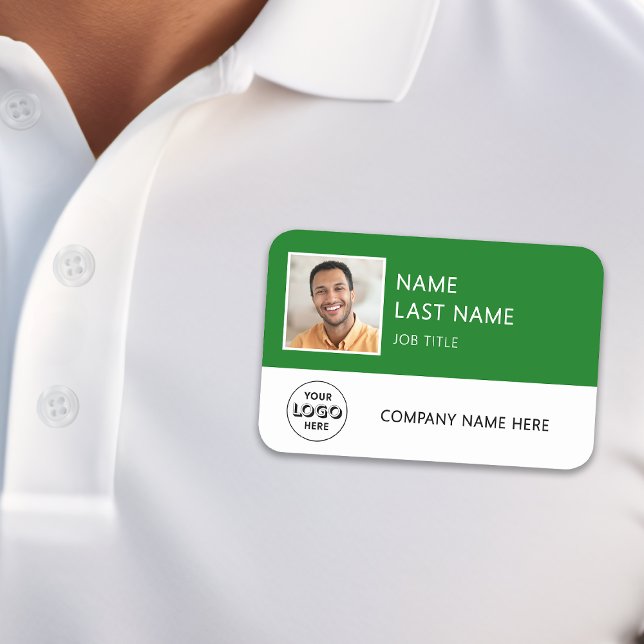 Porte-nom Logo de société simple Photo de l'employé vert (Créateur téléchargé)