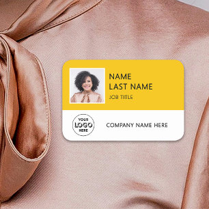 Porte-nom Logo de société simple Photo d'employé jaune