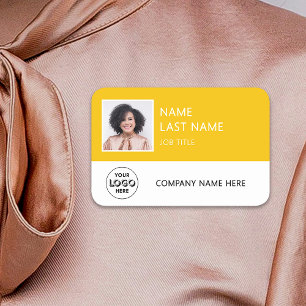 Porte-nom Logo de société simple Photo d'employé jaune