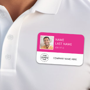Porte-nom Logo de société simple Photo d'employé rose vif