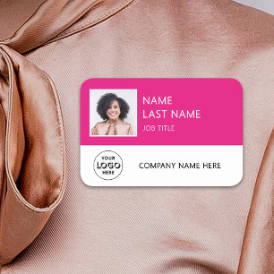 Porte-nom Logo de société simple Photo d'employé rose vif