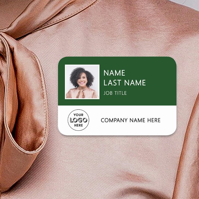 Porte-nom Logo de société simple Photo d'employé vert foncé (Créateur téléchargé)