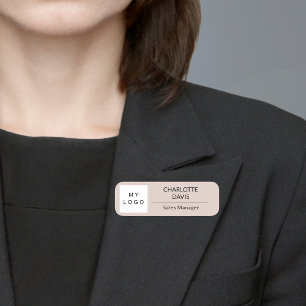 Porte-nom Logo d'entreprise beige employé moderne