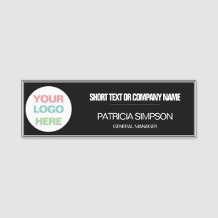 Porte-nom Logo d'entreprise en noir blanc, Nom de l'employé 
