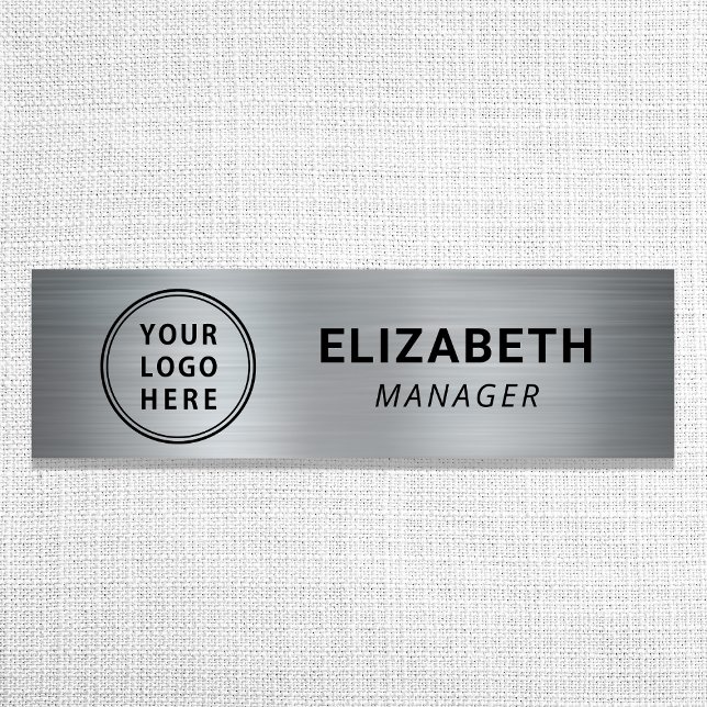 Porte-nom Logo d'entreprise moderne en argent (Versatile and multi-purpose: our logo name tag is suitable for a wide range of professional settings)
