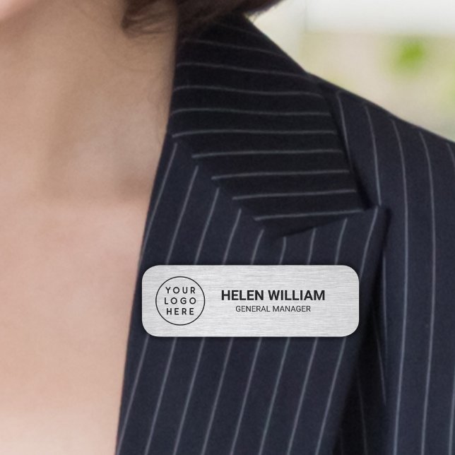 Porte-nom Logo d'entreprise moderne Silver Custom (Modern Silver Custom Business Logo and Name Tag)