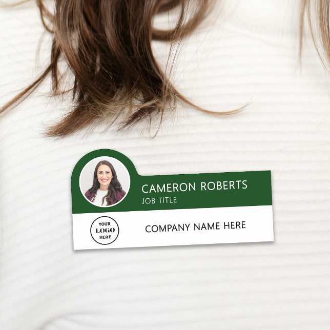 Porte-nom Logo d'entreprise moderne vert foncé Photo de l'em (Créateur téléchargé)