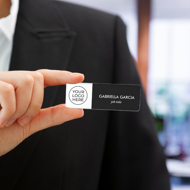 Porte-nom Logo d'entreprise professionnelle pour Noirs emplo (Choose corner style, traditional or magnetic fastener)