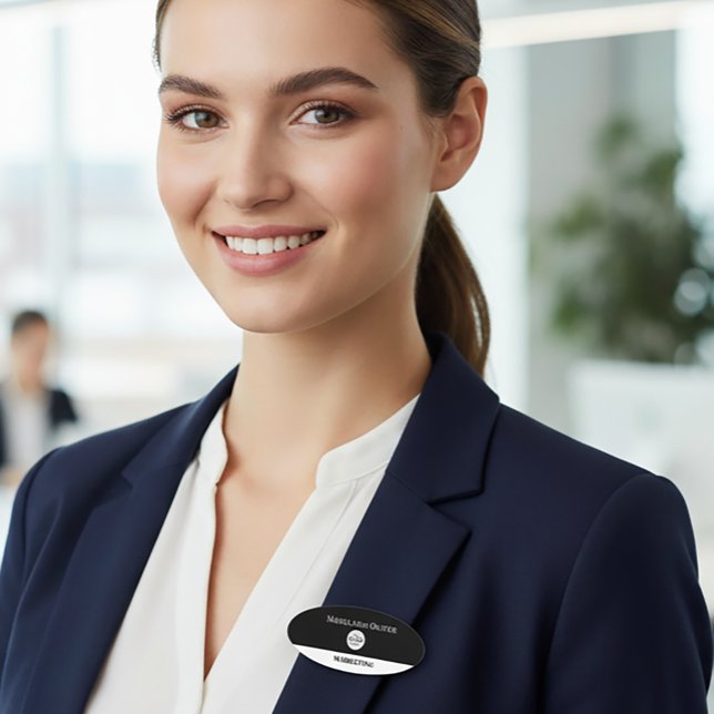 Porte-nom Logo d'entreprise simple Noir et Blanc moderne Emp (Créateur téléchargé)