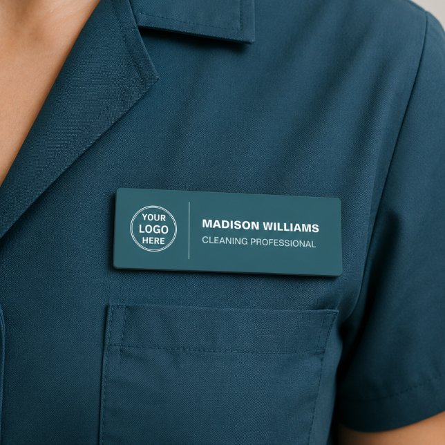 Porte-nom Logo des services de nettoyage modernes sarcelle (Modern Cleaning Services Logo Teal Name Tag)