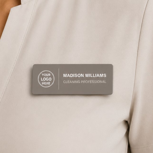 Porte-nom Logo des services de nettoyage modernes Taupe (Modern Cleaning Services Logo Taupe Name Tag)