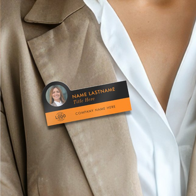 Porte-nom Logo d'identification photo moderne Orange noir em (Créateur téléchargé)