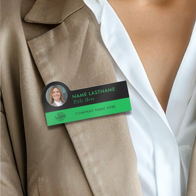 Porte-nom Logo d'identification photo moderne vert noir empl (Créateur téléchargé)