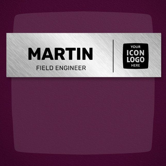 Porte-nom Logo du prénom en argent brossé ID de l'employé  (Créateur téléchargé)