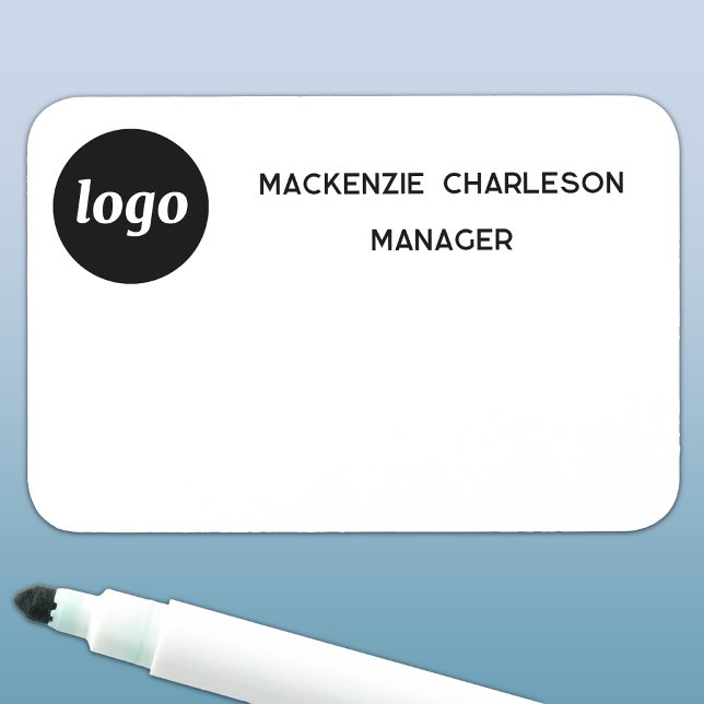 Porte-nom Logo Employé Personnel Magnétique ou Épingle Table (Simple logo with custom text business branding promotional pin or magnetic dry erase name tag)