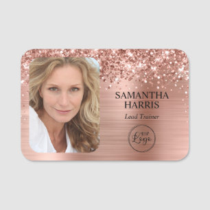 Porte-nom Logo et photo de Glittery Rose Gold