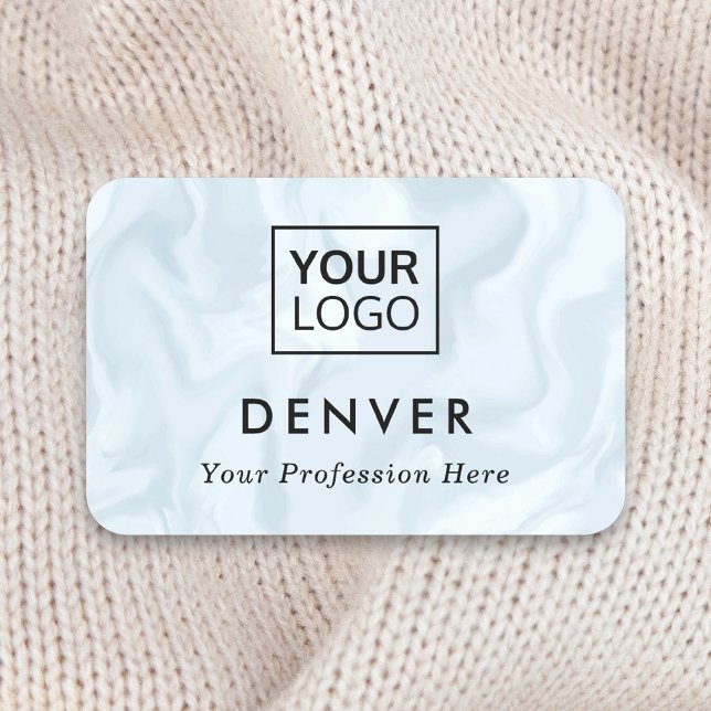 Porte-nom Logo first name and title pale blue gray marbled (Créateur téléchargé)