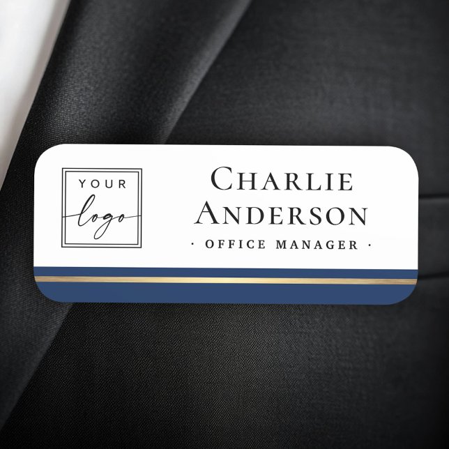 Porte-nom Logo grand nom titre bordure bleu foncé élégant (Logo large name title dark blue border elegant name tag)