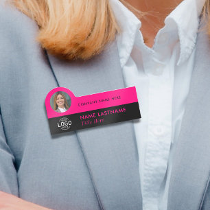 Porte-nom Logo ID photo moderne Hot rose noir Titre de l'ent