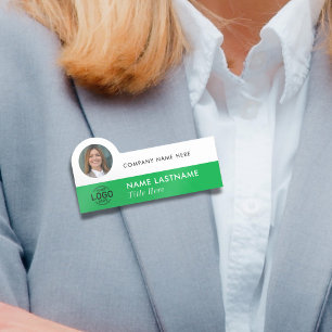 Porte-nom Logo ID photo Simple Green White Business Employé