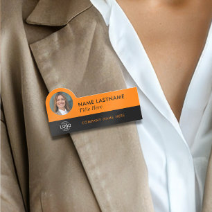 Porte-nom Logo ID photo Titre Modern Orange Black Business