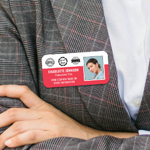 Porte-nom Logo magnétique rouge de la société avec photo d'e