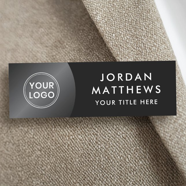 Porte-nom Logo moderne, nom et titre dégradé foncé noir (Modern logo, name and title dark gradient black name tag)