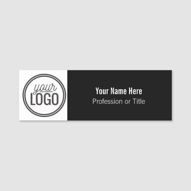 Porte-nom Logo Noir & Blanc Simple Nom Professionnel (Devant)