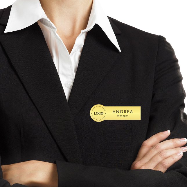 Porte-nom Logo personnalisé Cercle rond métal or jaune (Créateur téléchargé)