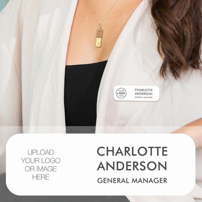 Porte-nom Logo personnalisé de l'employé moderne blanc gris  (Créateur téléchargé)