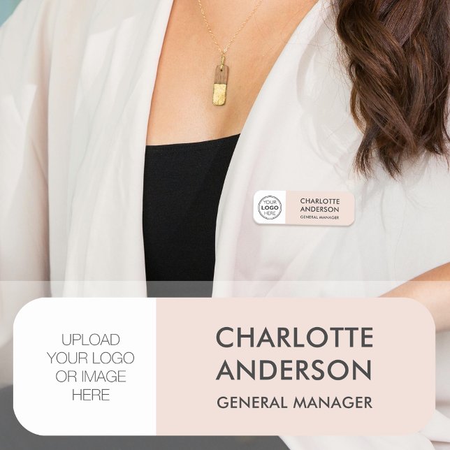 Porte-nom Logo Personnalisé De L'Employé Moderne Gris Rose (Créateur téléchargé)