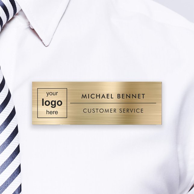 Porte-nom Logo Personnalisé Élégant Gold Professionnel (Custom Logo Elegant Gold Professional Business Name Tag)