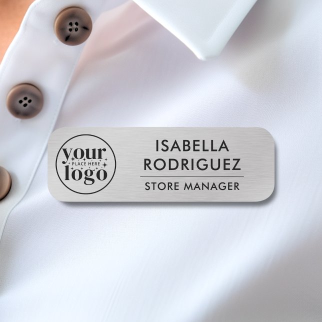 Porte-nom Logo Personnalisé Employé Pin magnétique Faux Arge (Custom Logo Employee Magnetic Pin Faux Silver Name Tag)