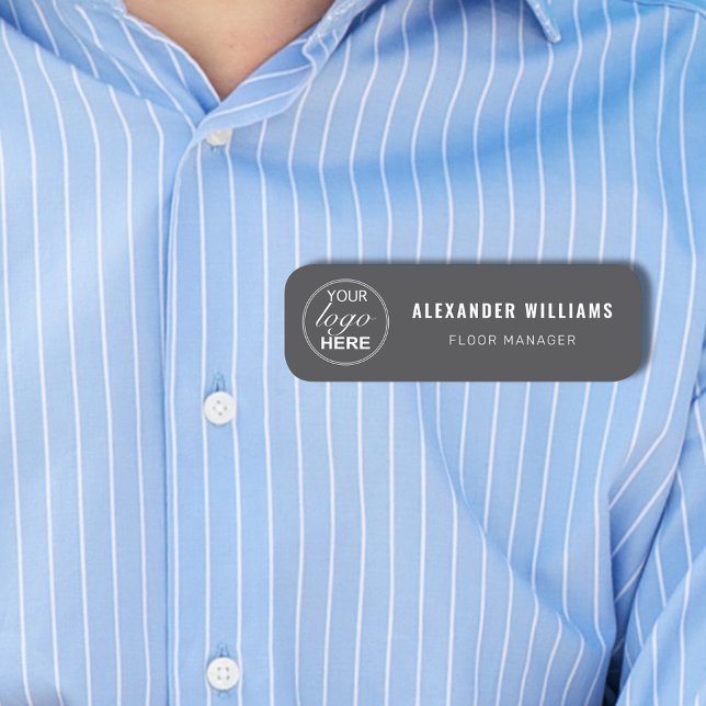Porte-nom Logo personnalisé et employé (Custom business your logo here employee name and job tag gray professional modern design)
