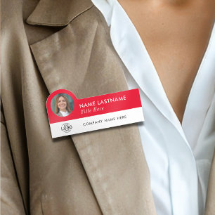Porte-nom Logo personnalisé ID photo Titre Rouge Blanc Emplo
