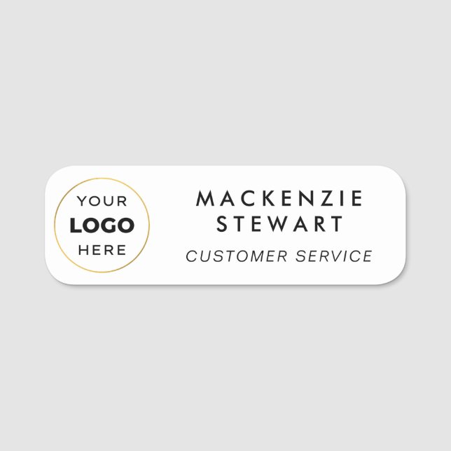 Porte-nom Logo personnalisé Nom de l'employé Moderne Blanc (Devant)
