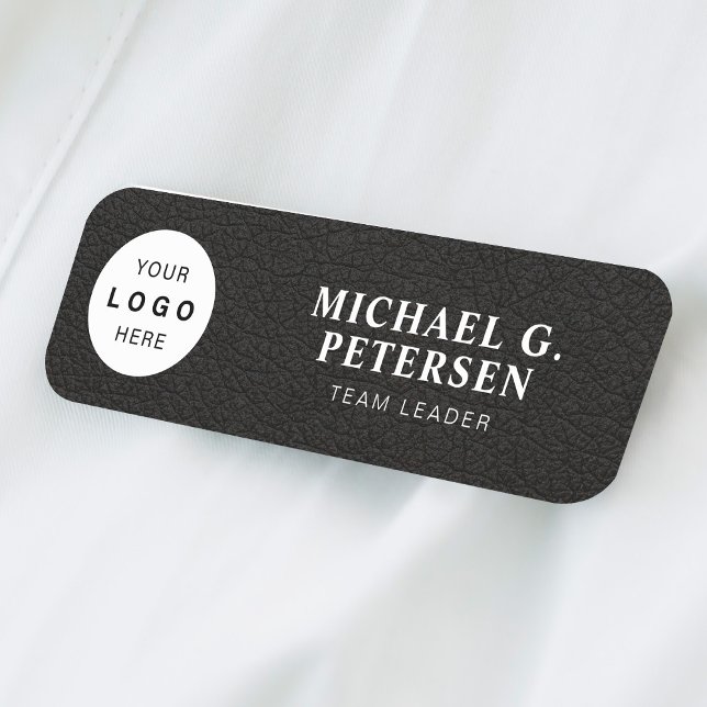 Porte-nom logo personnalisé nom de l'employé titre cuir magn (Créateur téléchargé)