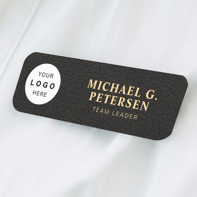 Porte-nom logo personnalisé nom de l'employé titre cuir magn (Créateur téléchargé)