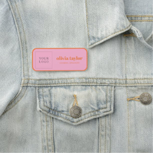Porte-nom Logo personnalisé orange rose employé rétro mignon