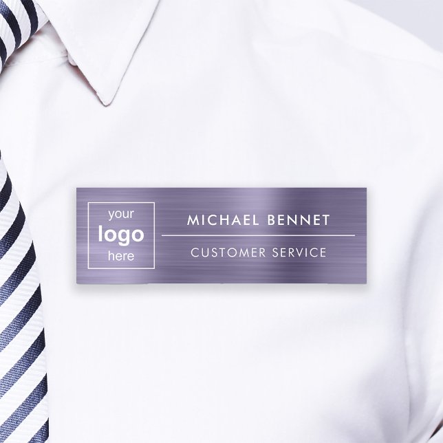 Porte-nom Logo personnalisé Purple Professionnel (Custom Logo Purple Professional Business Name Tag)