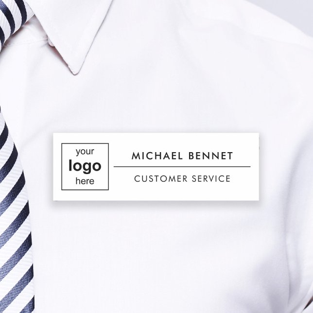 Porte-nom Logo personnalisé White Professionnel (Custom Logo White Professional Business Name Tag)