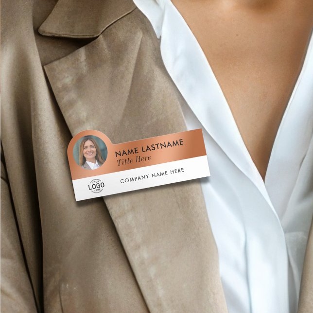 Porte-nom Logo Photo Faux Cuivre Blanc Employé d'entreprise (Créateur téléchargé)