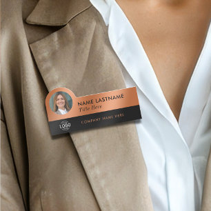 Porte-nom Logo Photo Faux Cuivre noir Entreprise Employé