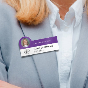 Porte-nom Logo Photo ID Modern Sleek Purple Business Company