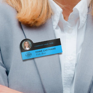 Porte-nom Logo Photo Stylish Sky Blue Black Business