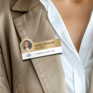 Porte-nom Logo Photo Titre Sleek Faux Gold Entreprise Employ