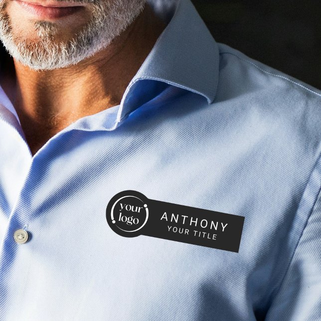 Porte-nom Logo professionnel simple et moderne sur noir (Personalize with your logo, name and title.)